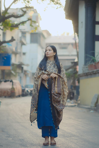 Beige Ajrakh Chanderi Silk Dupatta