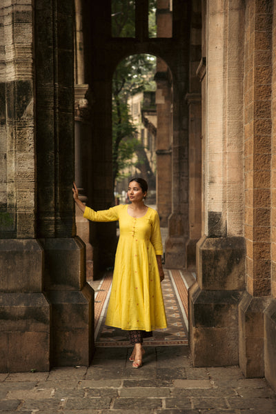 Genda Phool Khadi Cotton Jamdani Kalidaar Kurta